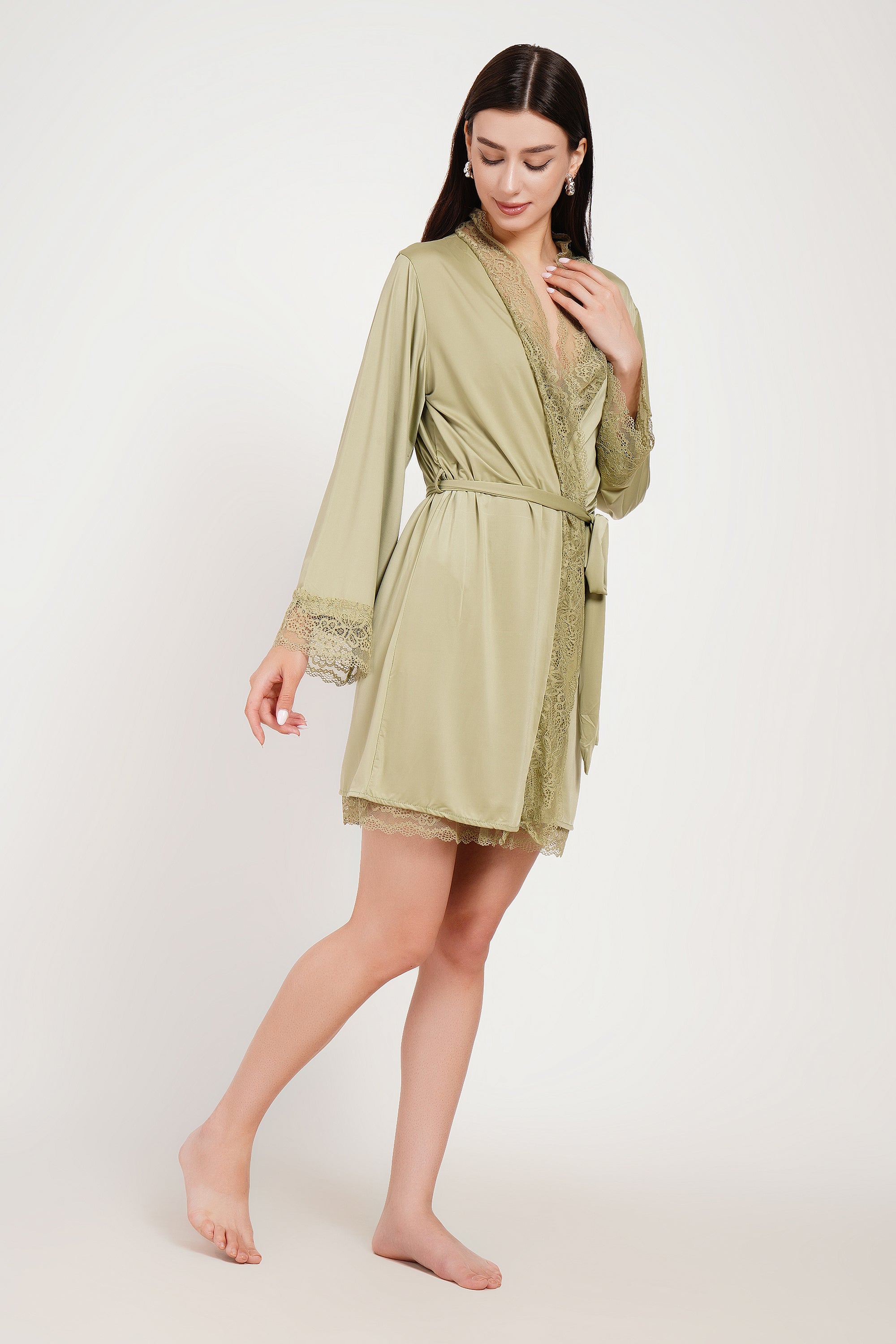 Premium Noir Elegance Lace Babydoll & Robe Set