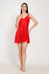 Ksvry Scarlet Lace Babydoll Set – Sheer Mesh Nightdress