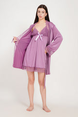 Premium Noir Elegance Lace Babydoll & Robe Set