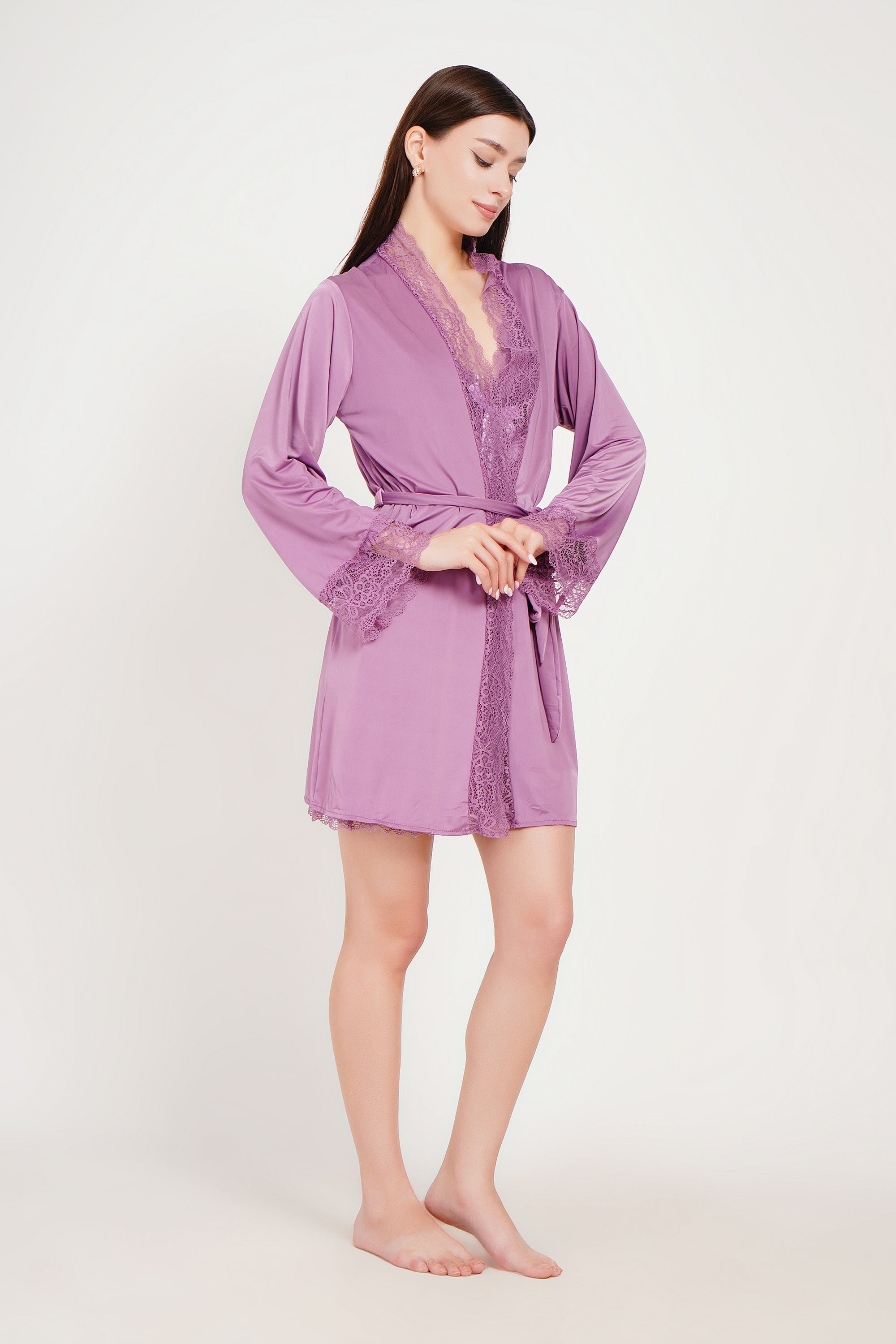 Premium Noir Elegance Lace Babydoll & Robe Set