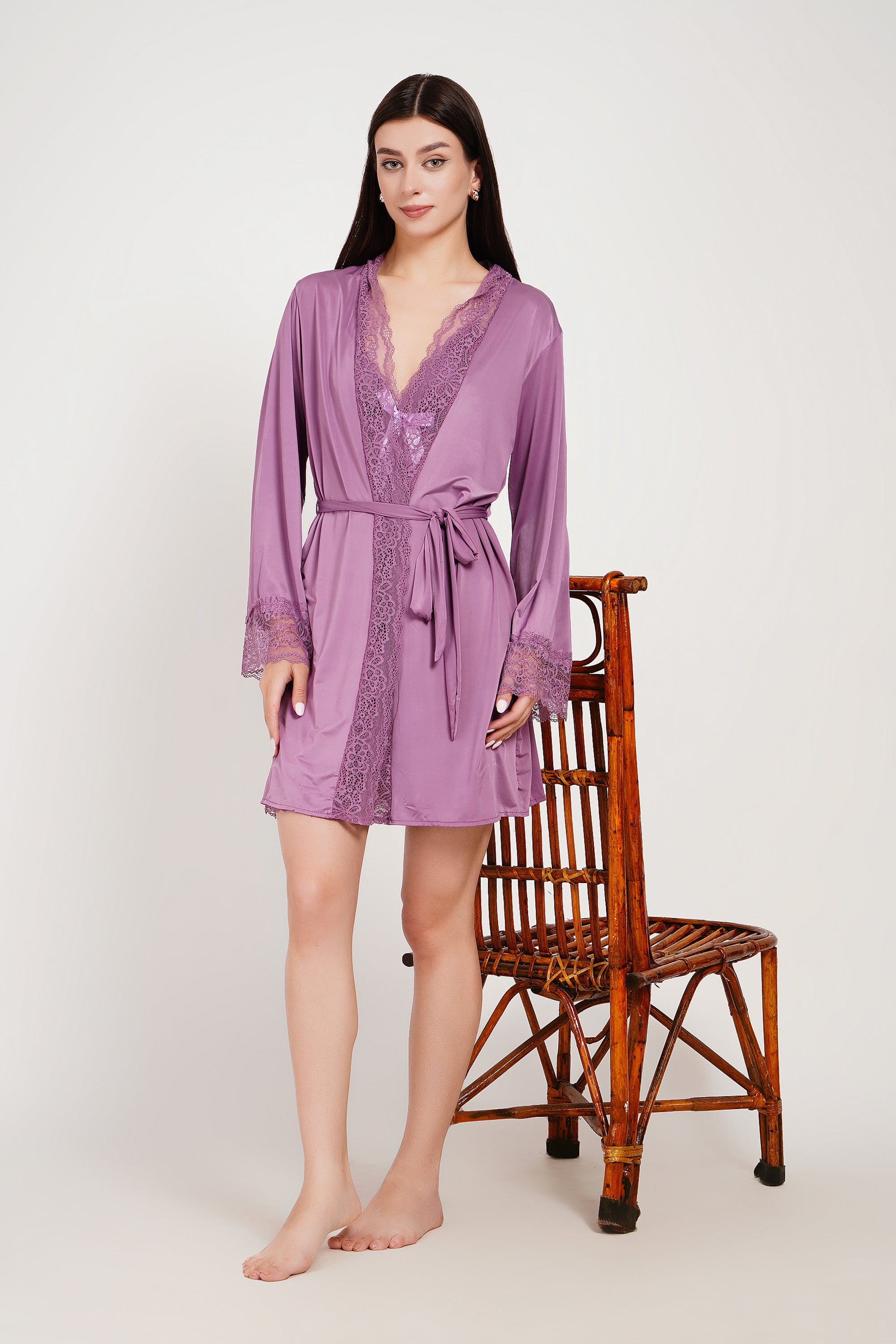 Premium Noir Elegance Lace Babydoll & Robe Set