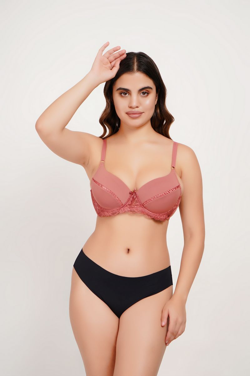 Ksvry Women's Double Padded Bra With Ring and Half Net Lace