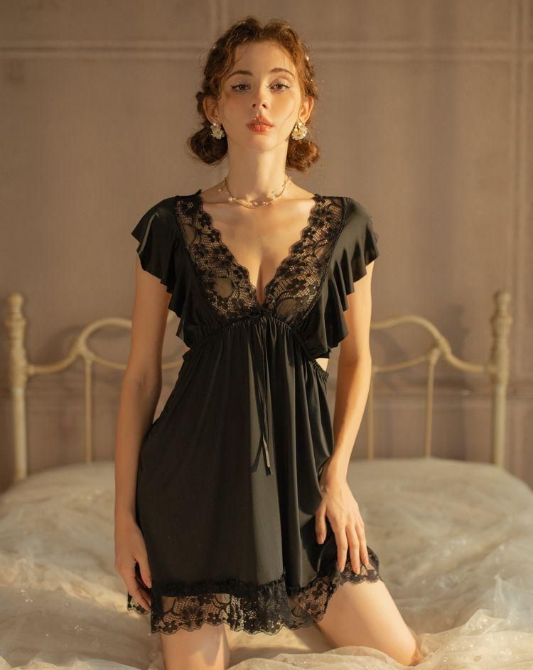 Ksvry Women' Delicate Lace Satin Slip Dress